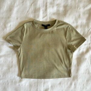 Casual Olive Green Ribbed Crop Top